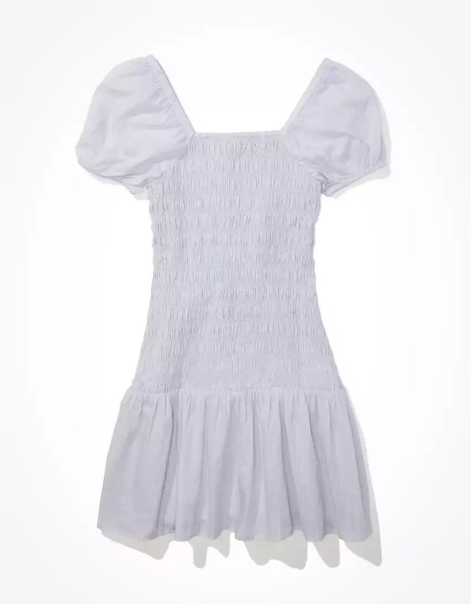 Mini Robe American Eagle AE Smocked Skirty Corta-Sleeve Bleu Femme | ARC-18182657